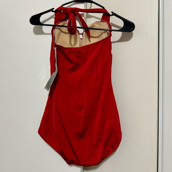 NEW Esther Williams 1950s Solid Red One Piece Swimsuit 8 - Picture 4 of 5